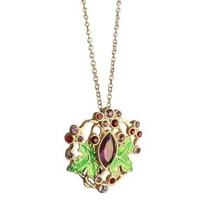 LOUIS COMFORT TIFFANY INSPIRED GOLD TONE Purple Green Grapes Leaves PENDANT NWT